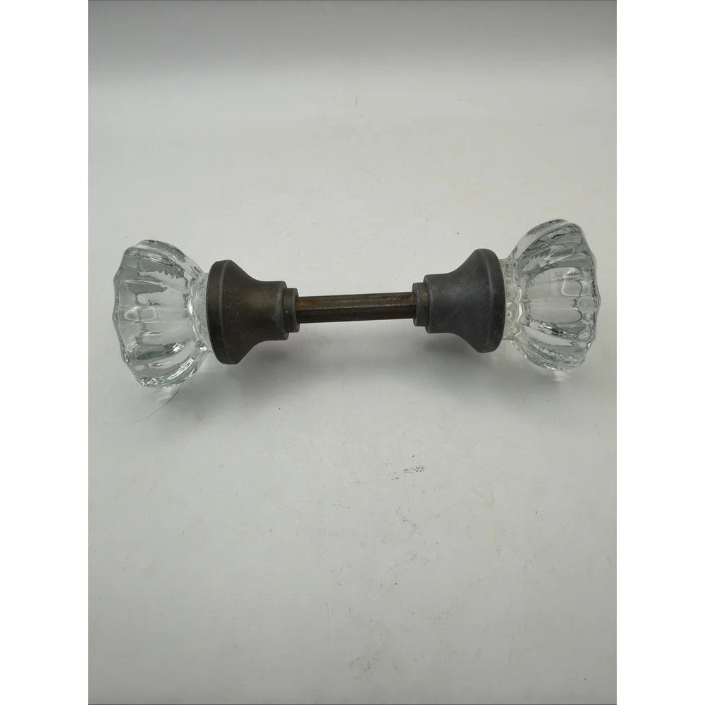 12 Point Glass Crystal Door Knob Set Pair With Hardware Spindle VTG
